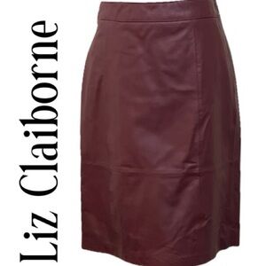 100% Leather Shell Liz Claiborne Red Knee-Length Pencil Skirt | Size 4